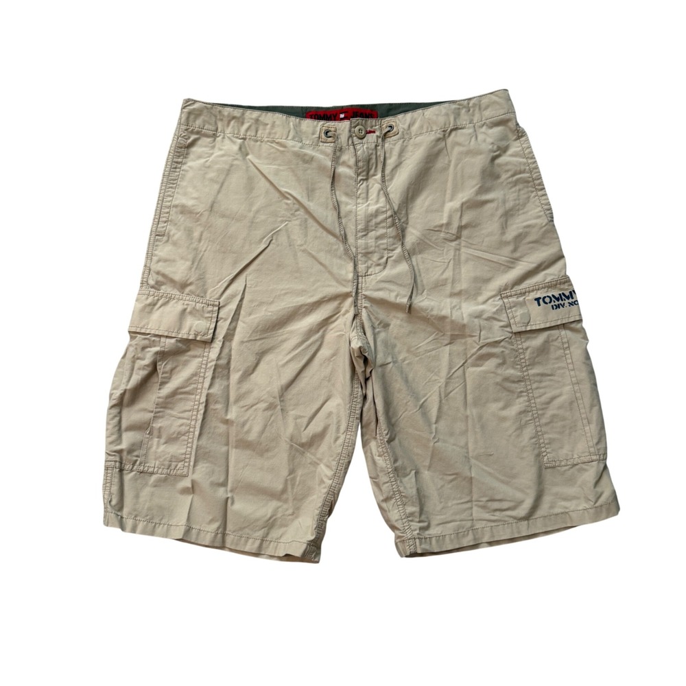 Tommy‎ Jeans Cargo Shorts Mens Large Khaki Tan Utility Drawstring Tan Casual
